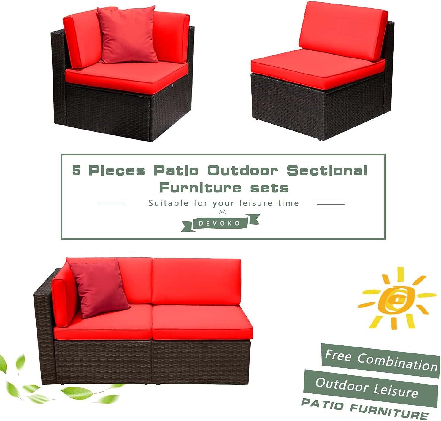 5 Pieces All-Weather Patio Furniture Set with Cushions
