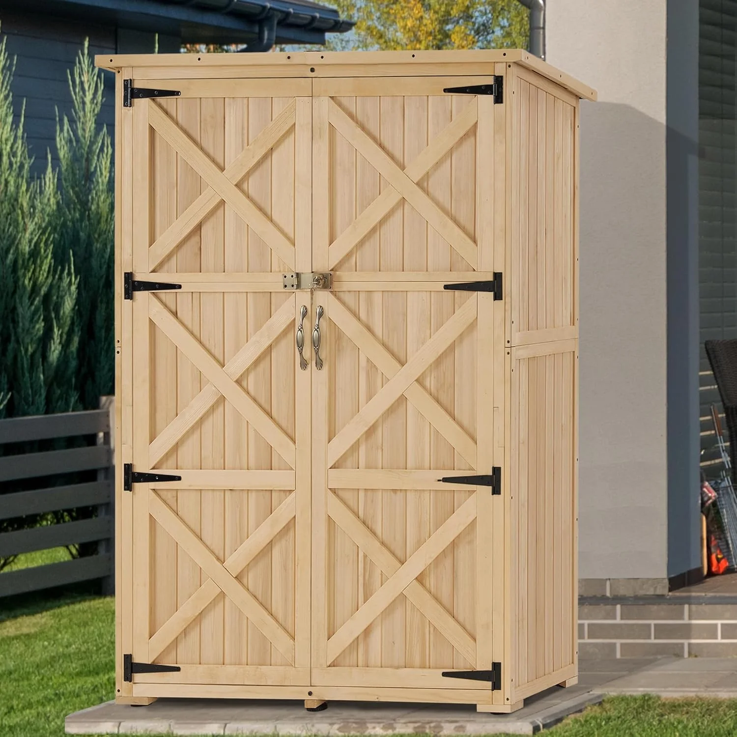 MCombo Wood Sheds & Outdoor Storage, Garden Tool Shed with Lock, Wooden Outdoor Storage Cabinet with Double Doors for Patio 1933 (Large)