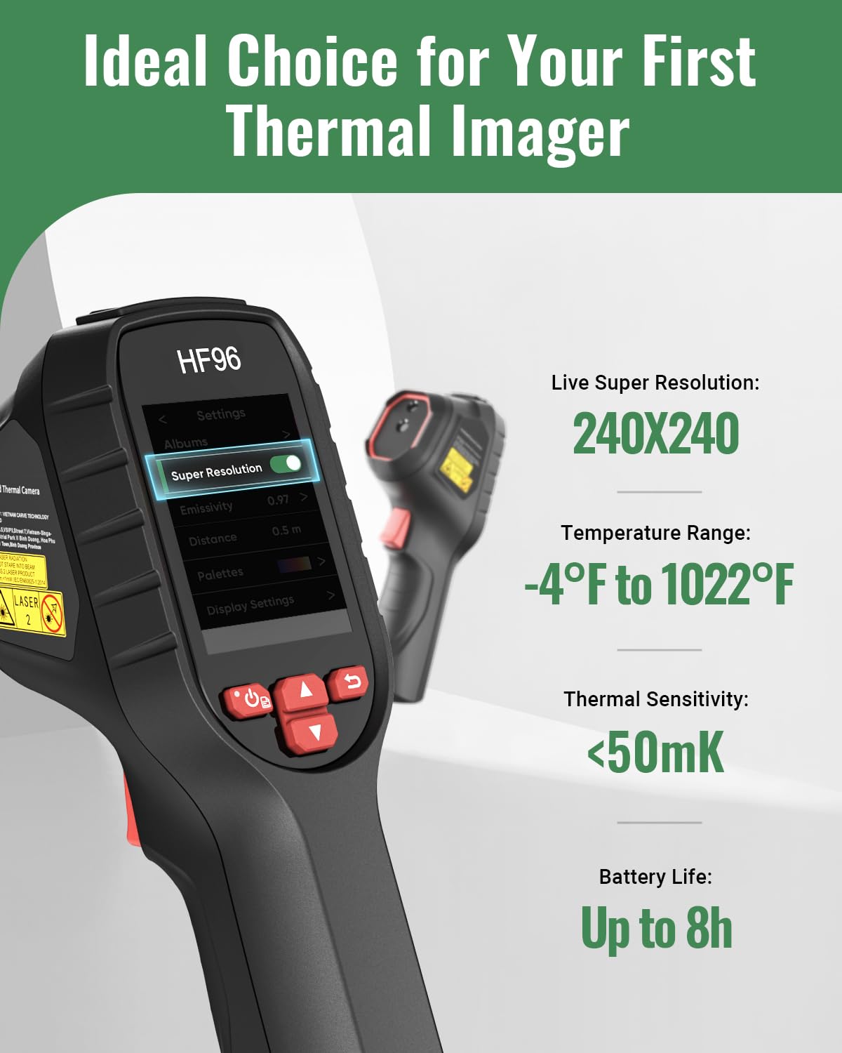 2026 Thermal Camera, Super Resolution 240 x 240, Thermal Imaging Camera with Laser Pointer, 96 x 96 IR Resolution, 25 HZ Infrared Camera,-4°F to 1022°F, 50°FOV, 8h Battery Life Thermal Imager