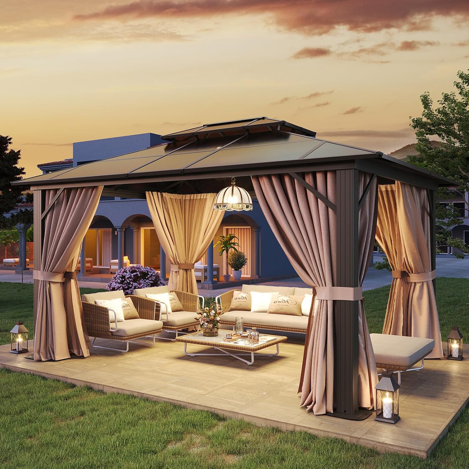12’X10′ Hardtop Gazebo with Curtains and Netting