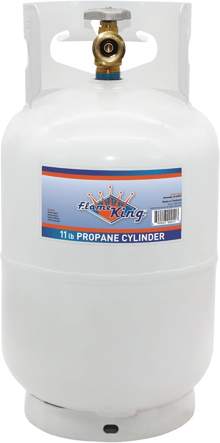 Flame King 10LB Steel Propane Tank Cylinder with Type 1 Overflow Protection Device Valve  Great for Camping  Fire Pits  Heaters  Grills  Overlanding  White