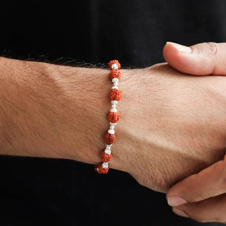 Men’s Silver 92.5 Bracelet With Rudraksha Beads