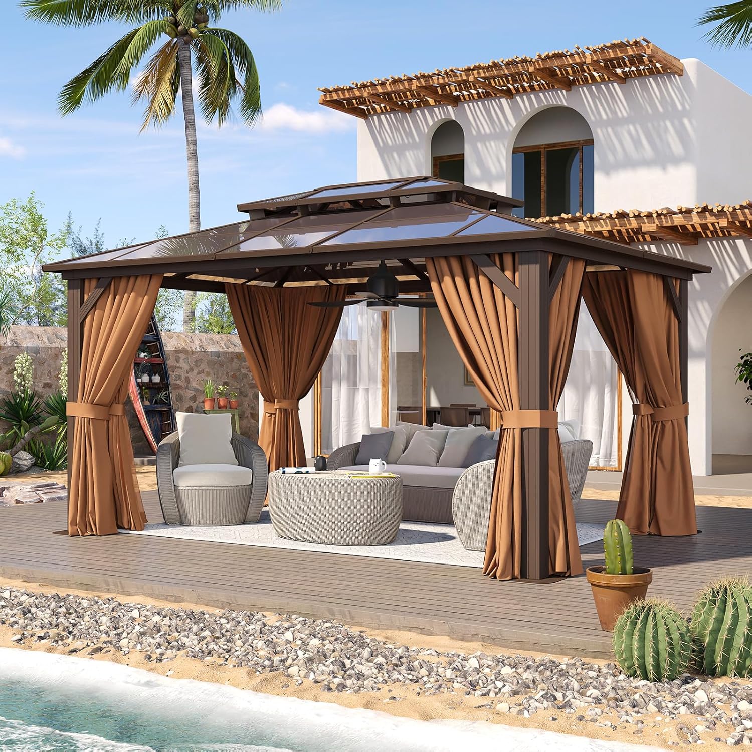 12’X10′ Hardtop Gazebo with Curtains and Netting