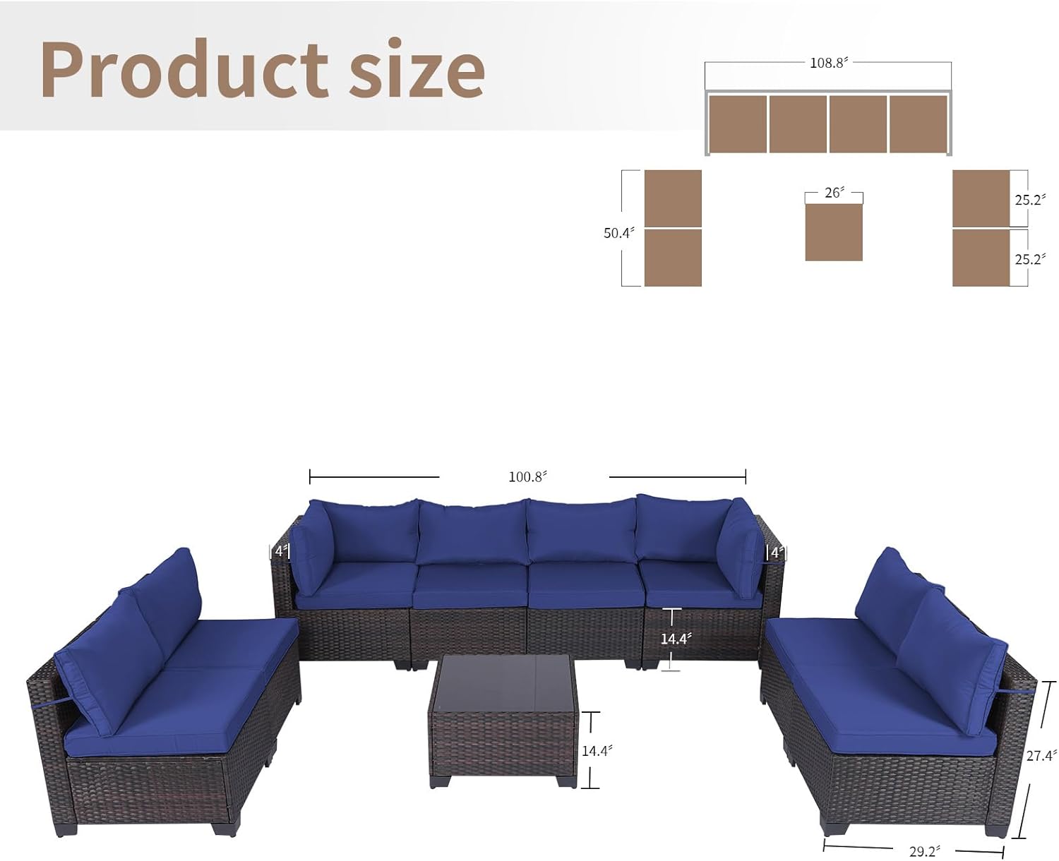 7 Pieces Rattan Patio Furniture Set with Tea Table