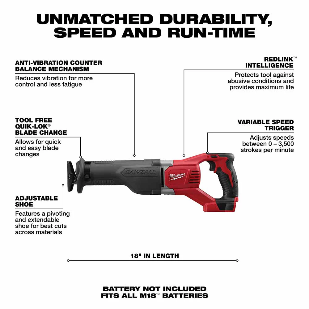 2026 Milwaukee 2621-20 M18 SAWZALL Reciprocating Saw (Bare Tool)