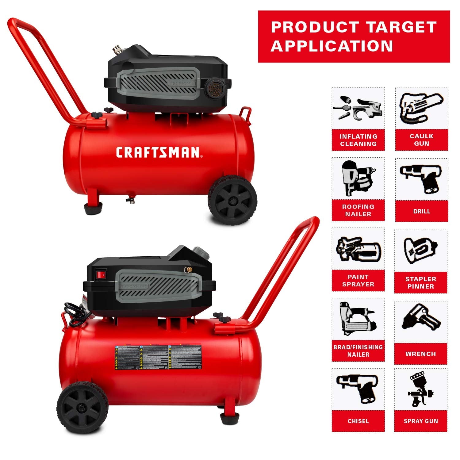 2026 CRAFTSMAN HARD Air Compressor, 10 Gallon 1.8 HP 175 PSI, 4.0CFM@90PSI, Oil Free and Maintenance Free, Portable with Large Wheels, CMXECXA0201041