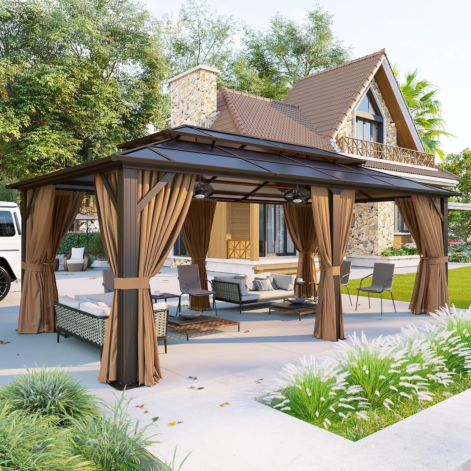 12’X10′ Hardtop Gazebo with Curtains and Netting