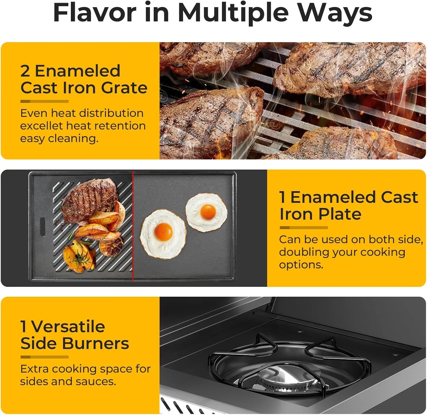 2026 3 & 4-Burner Propane Gas Grills with Side Burners, for Outdoor Cooking, BBQ, Patio, Camping