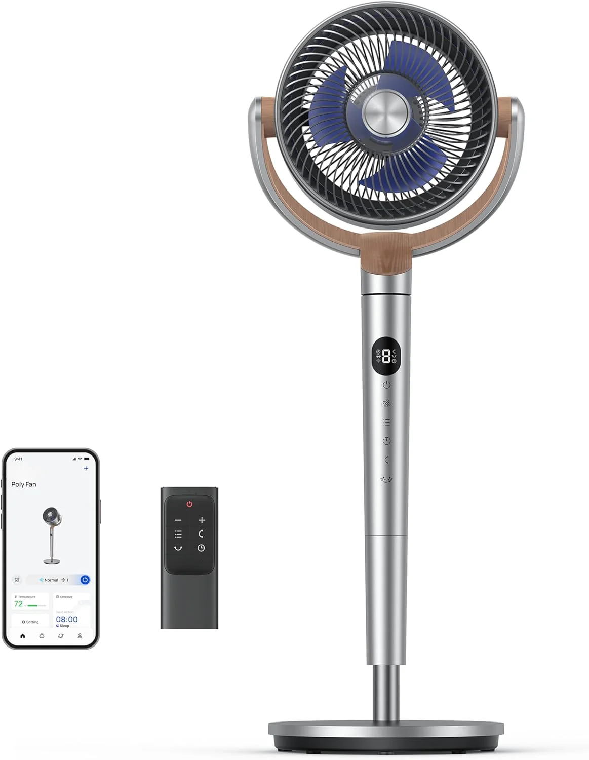 Standing Fan, 120°+120°Omni-directional Oscillating Fan For Bedroom, 80 ft Circulator With Remote, DC Motor Quiet Pedestal Fans, Adjustable Height, 8 Speeds, 3 Modes, 8H Timer, Home, PolyFan 502