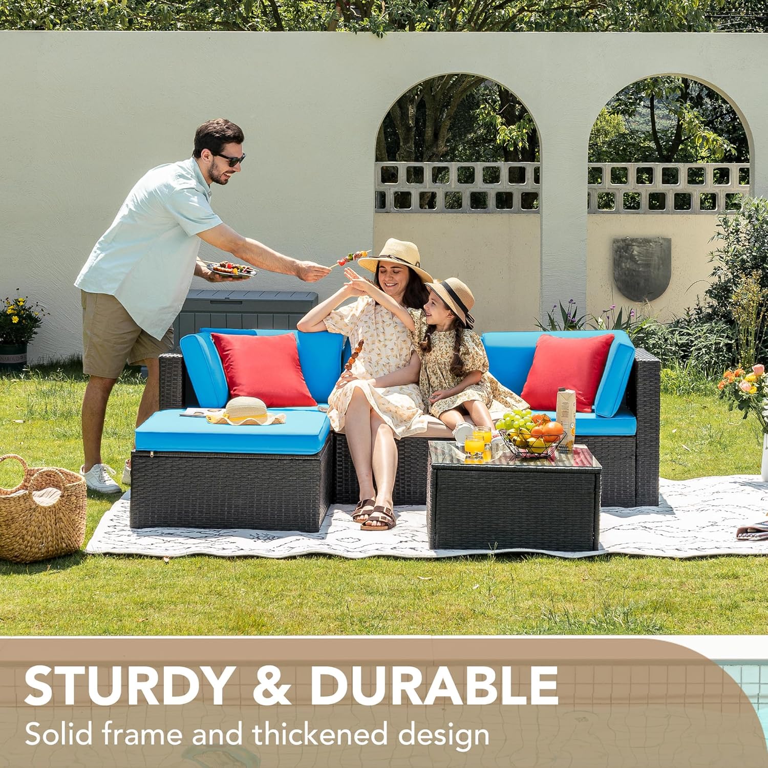 5 Pieces All-Weather Patio Furniture Set with Cushions