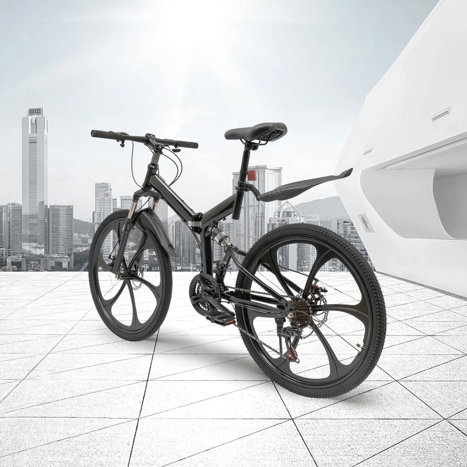 2026 Aiqidi 26 Inch 21 Speed Folding Mountain Bike Full Suspension MTB Dual Disc Brakes Bicycle Foldable City Road Bike Seat Height Adjustable Unisex Adult Bicycle Black