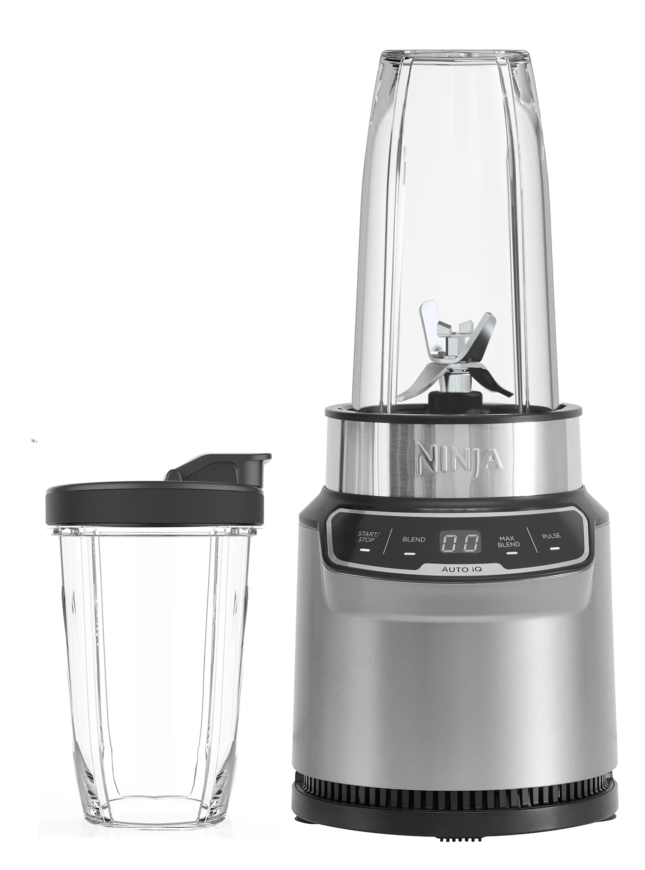 2026 Ninja Auto-iQ™ Personal Blender 1000W with Stainless Steel Blades – Sleek Silver-Grey Design for On-the-Go