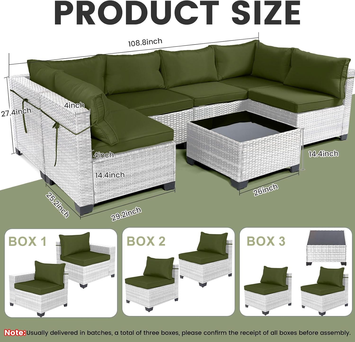 7 Pieces Rattan Patio Furniture Set with Tea Table