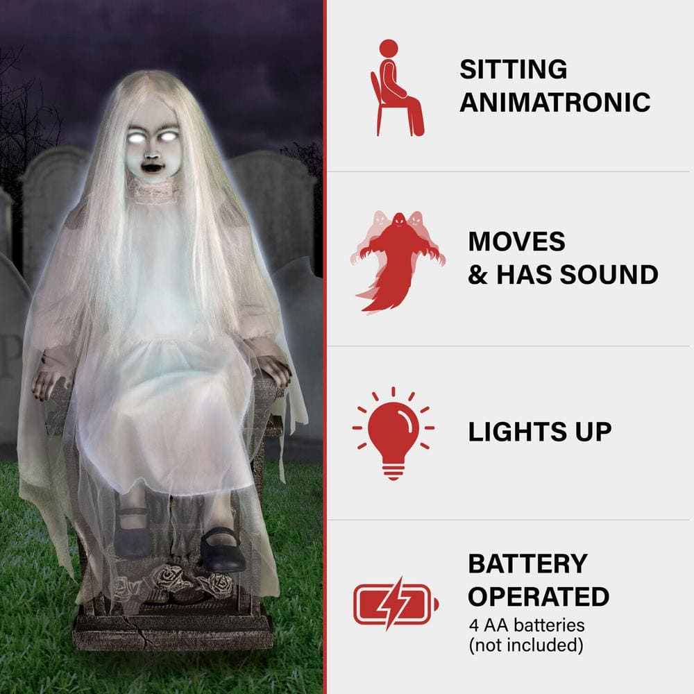 48 in. Premium Talking Halloween Animatronic Darcy The Sitting Tombstone Girl by Tekky