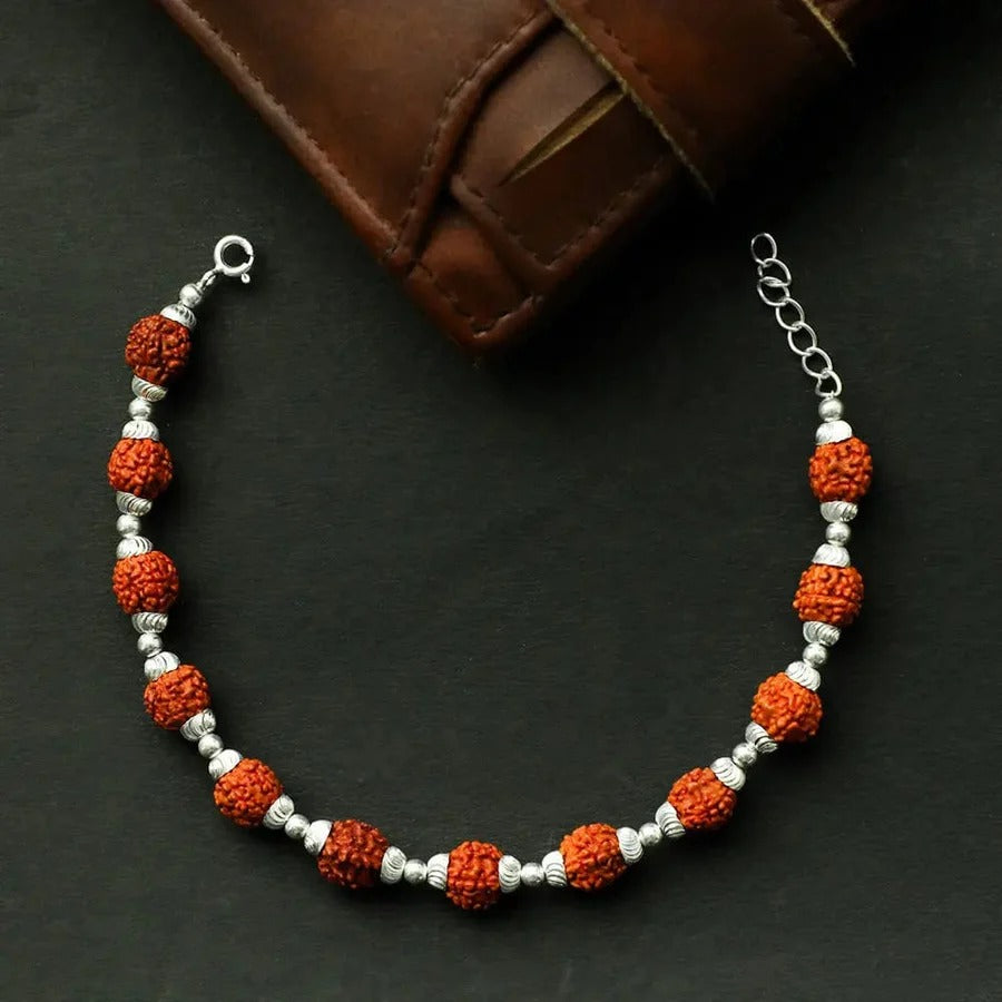Men’s Silver 92.5 Bracelet With Rudraksha Beads