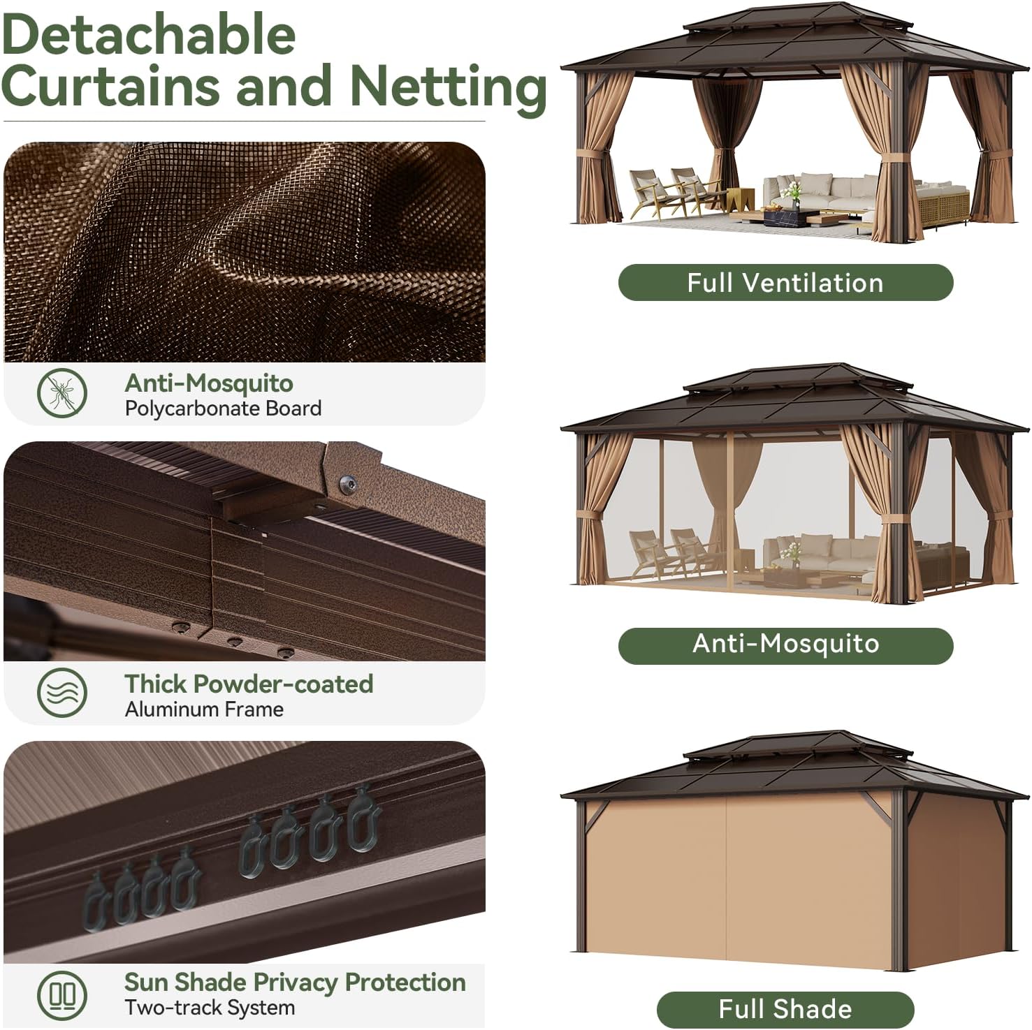 12’X10′ Hardtop Gazebo with Curtains and Netting