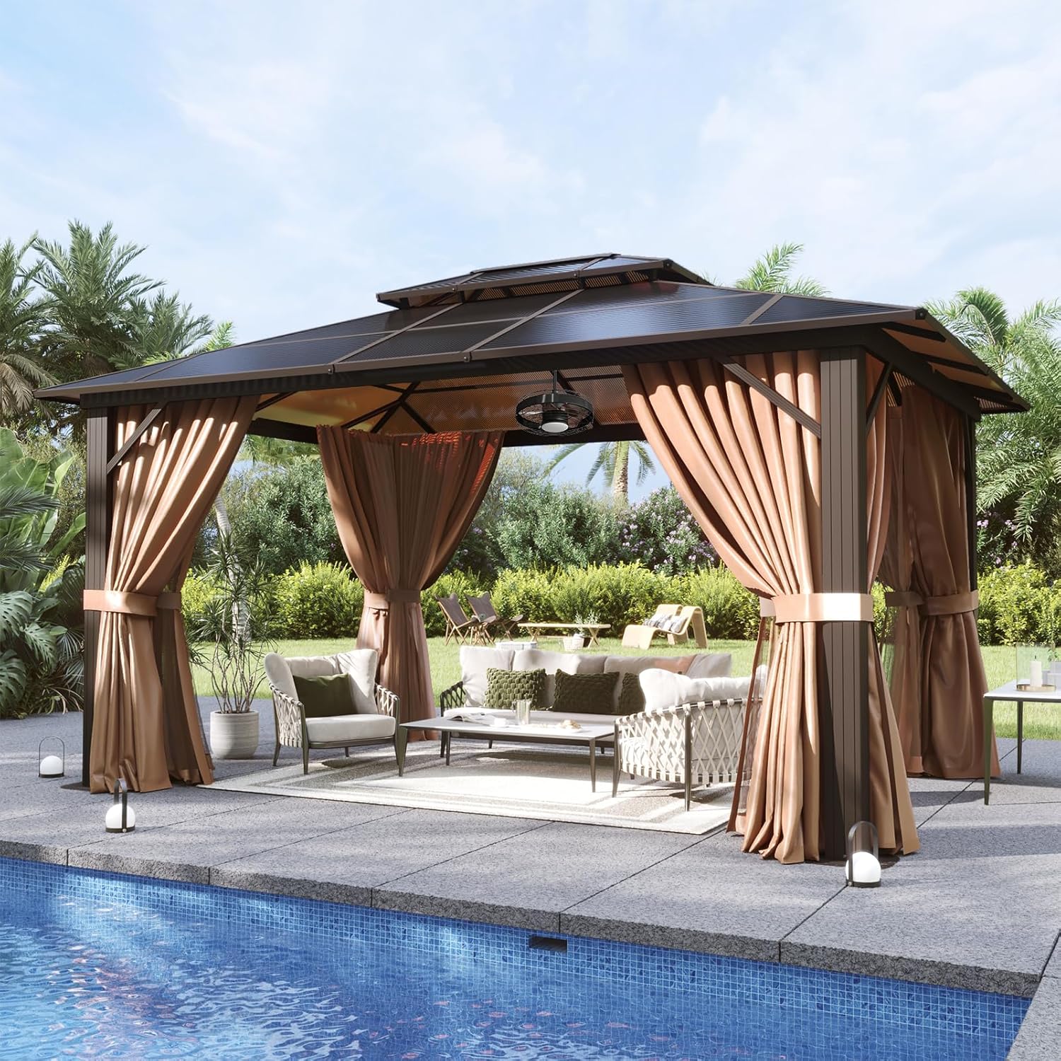 12’X10′ Hardtop Gazebo with Curtains and Netting