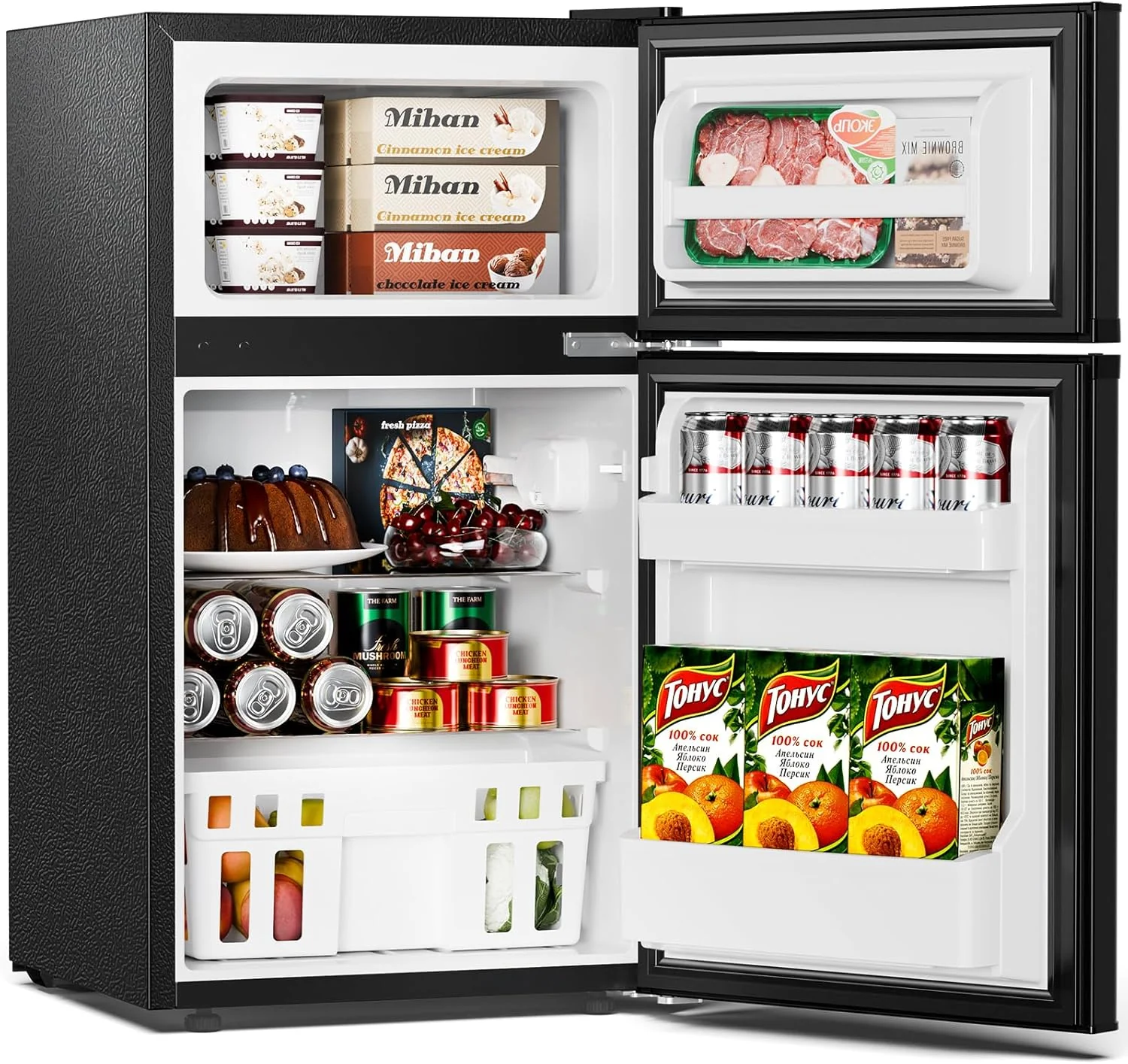 2026 Antarctic Star Compact Mini Refrigerator Separate Freezer, Small Fridge Double 2-Door Adjustable Removable Retro Stainless Steel Shelves Living room/Kitchen/Dorm/Office 3.2 cu ft.Green