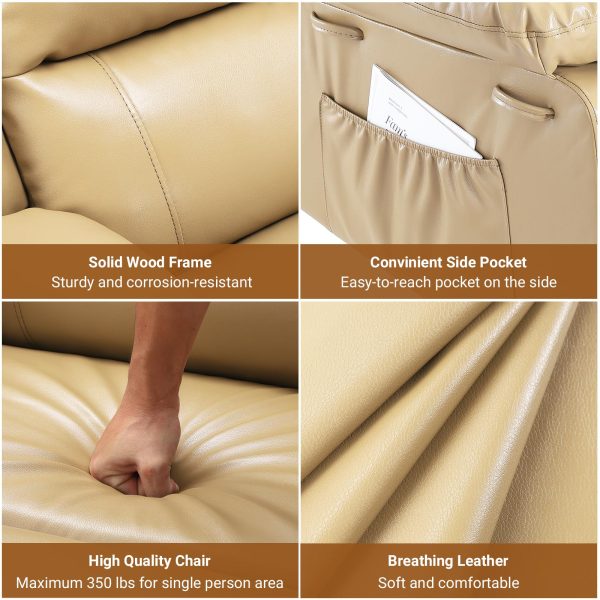 PU Leather Power Lift Recliner Chair With Massage and Heat, Adjustable Furniture for Back, Legs w/ 3 Positions, Usb Port, Side Pocket (Beige, 27 Seat Width+Cup Holders)