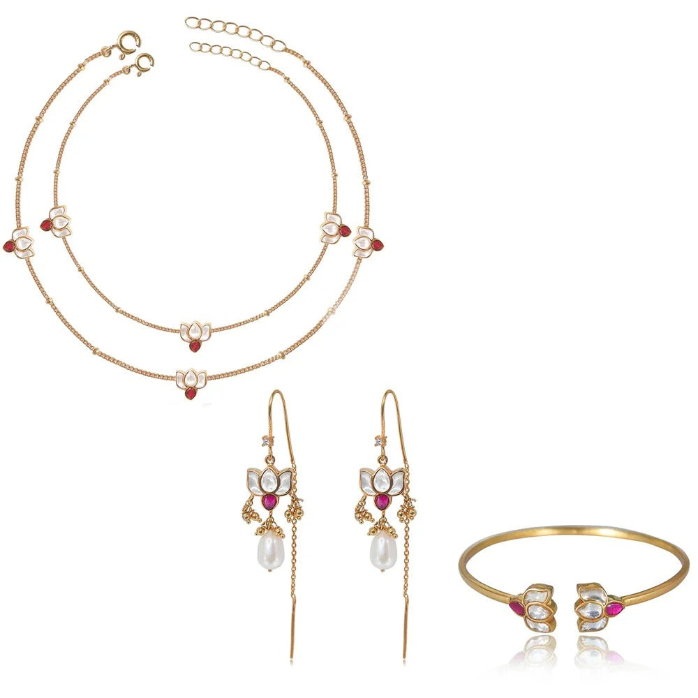 Gold Plated Kundan lotus set