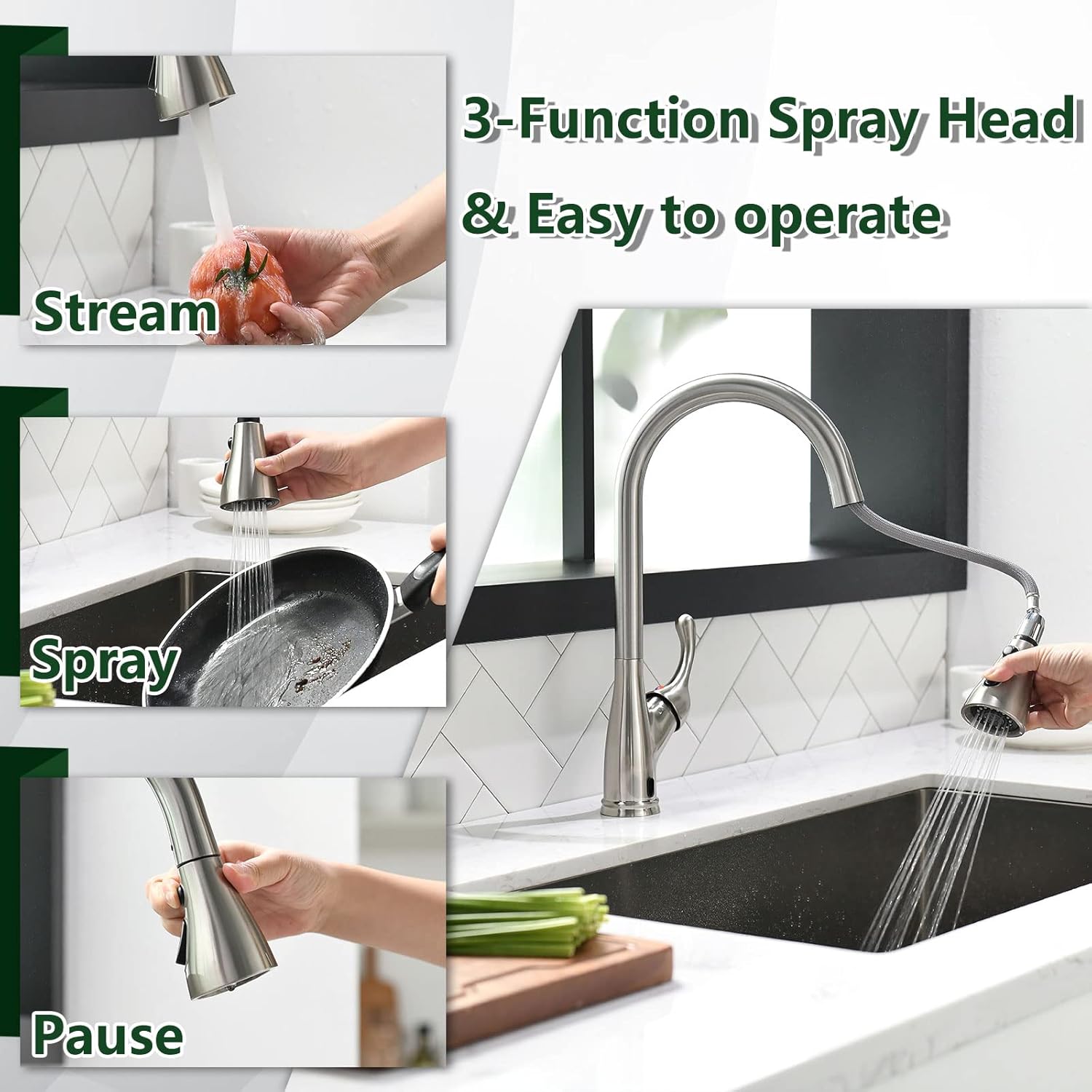 Black Touchless Kitchen Faucet with Soap Dispenser, Motion Sensor Activated Hands-Free Automatic Faucet for Sink with Pull Down Sprayer, Single Handle Smart Faucets for Kitchen Sink