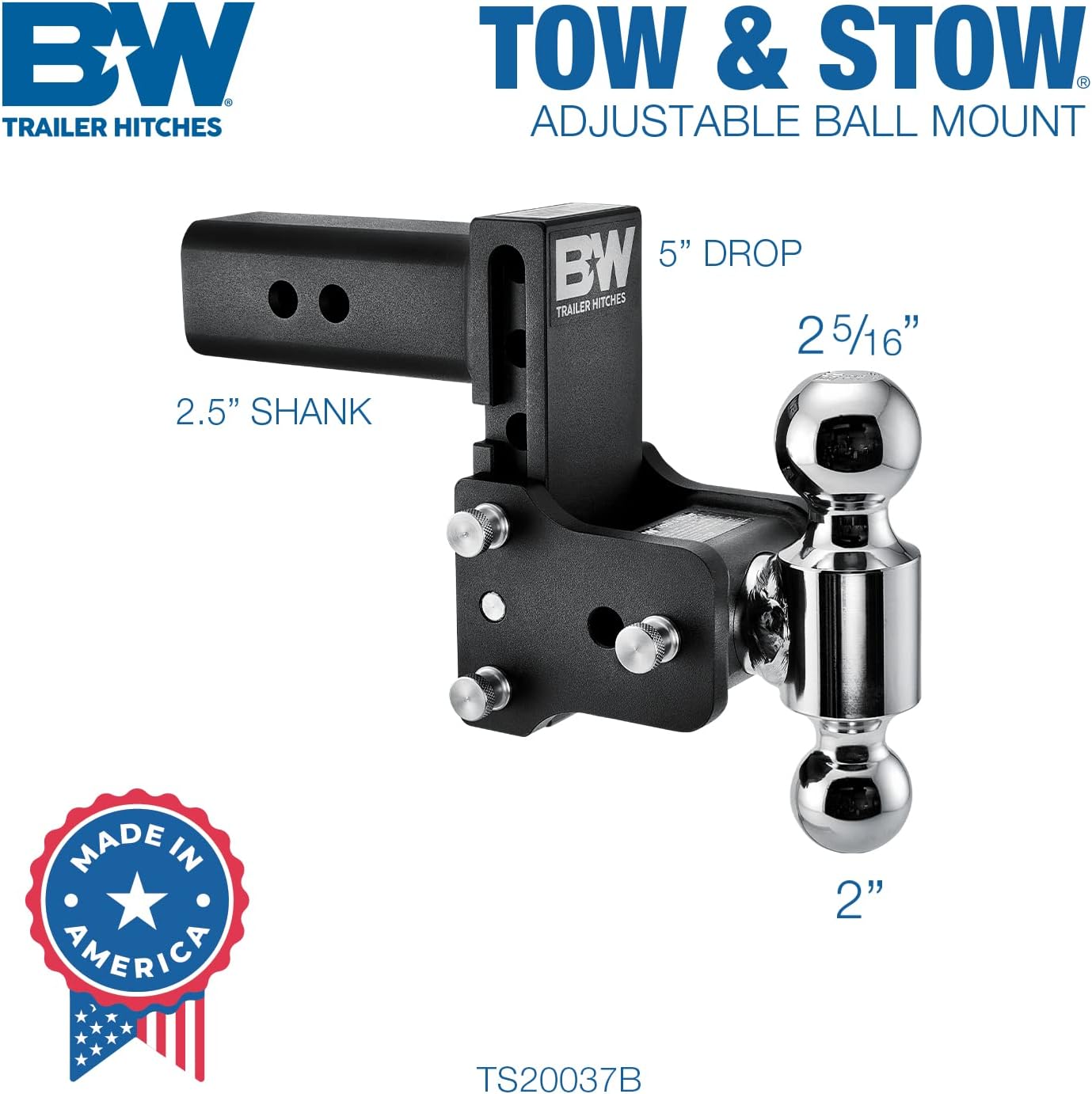 B&W TRAILER HITCHES Tow & Stow Adjustable Trailer Hitch Ball Mount
