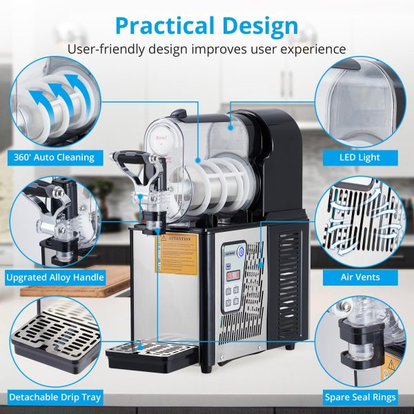 Commercial Slushie Machine 3L Stainless Steel Self-Cleaning Slushy Maker for Frozen Drinks,Snow Melting Ideal for Home,Coffee Shop,Restaurant