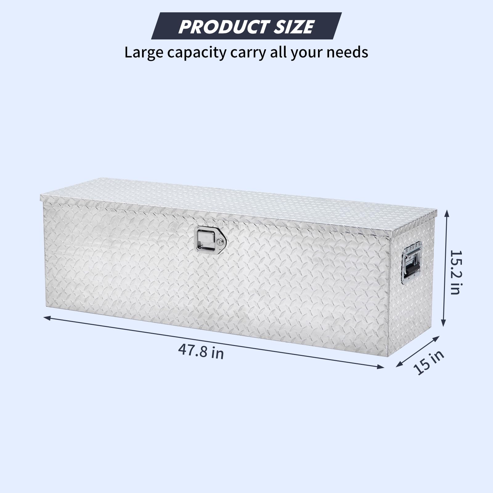 2026 48 Inch Diamond Plate Truck Bed Tool Box with Shelf Silver