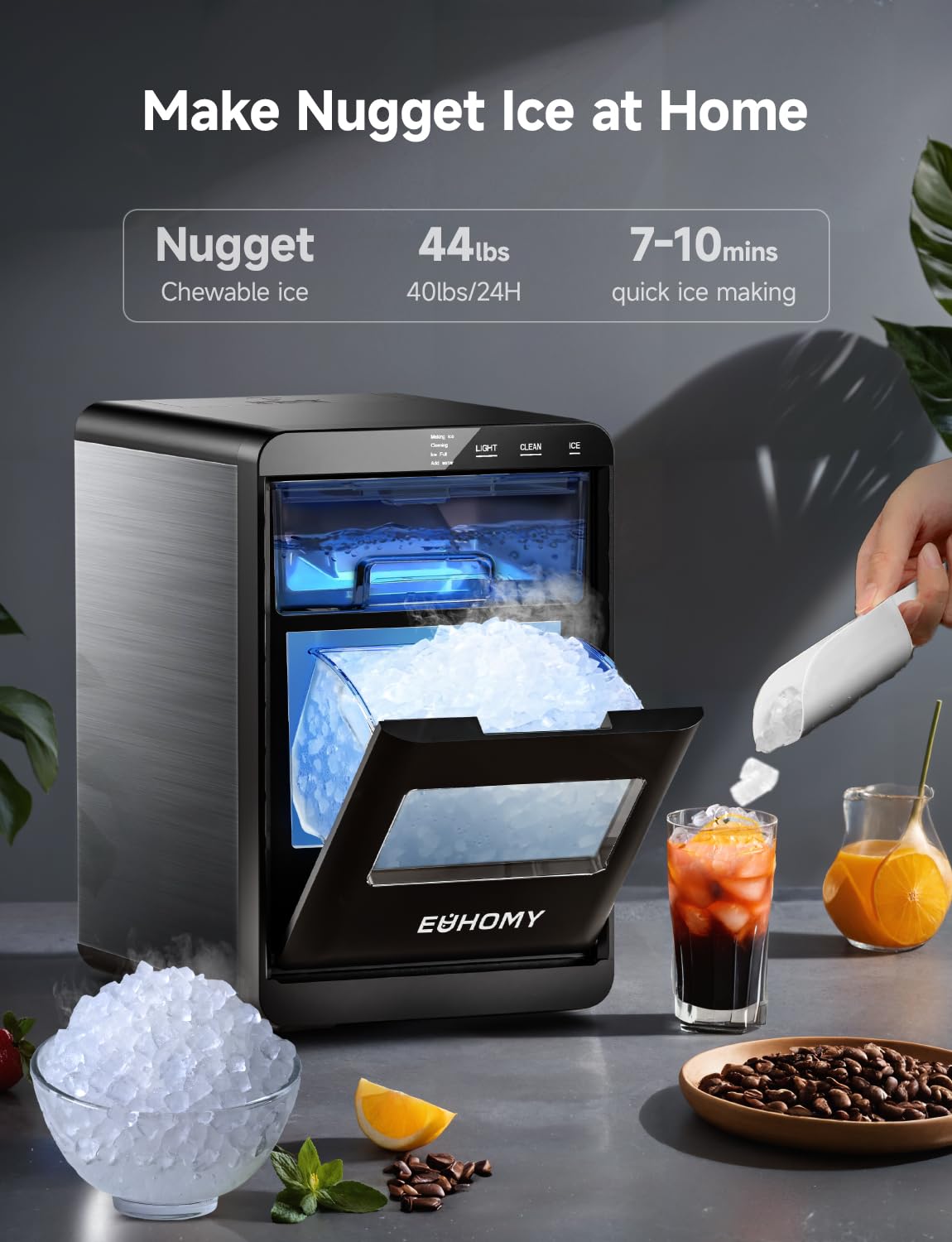 Nugget Ice Maker Countertop – 44Lbs/24H Sonic Machine