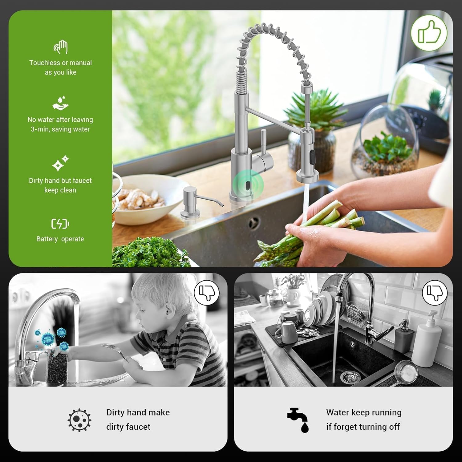 Black Touchless Kitchen Faucet with Soap Dispenser, Motion Sensor Activated Hands-Free Automatic Faucet for Sink with Pull Down Sprayer, Single Handle Smart Faucets for Kitchen Sink