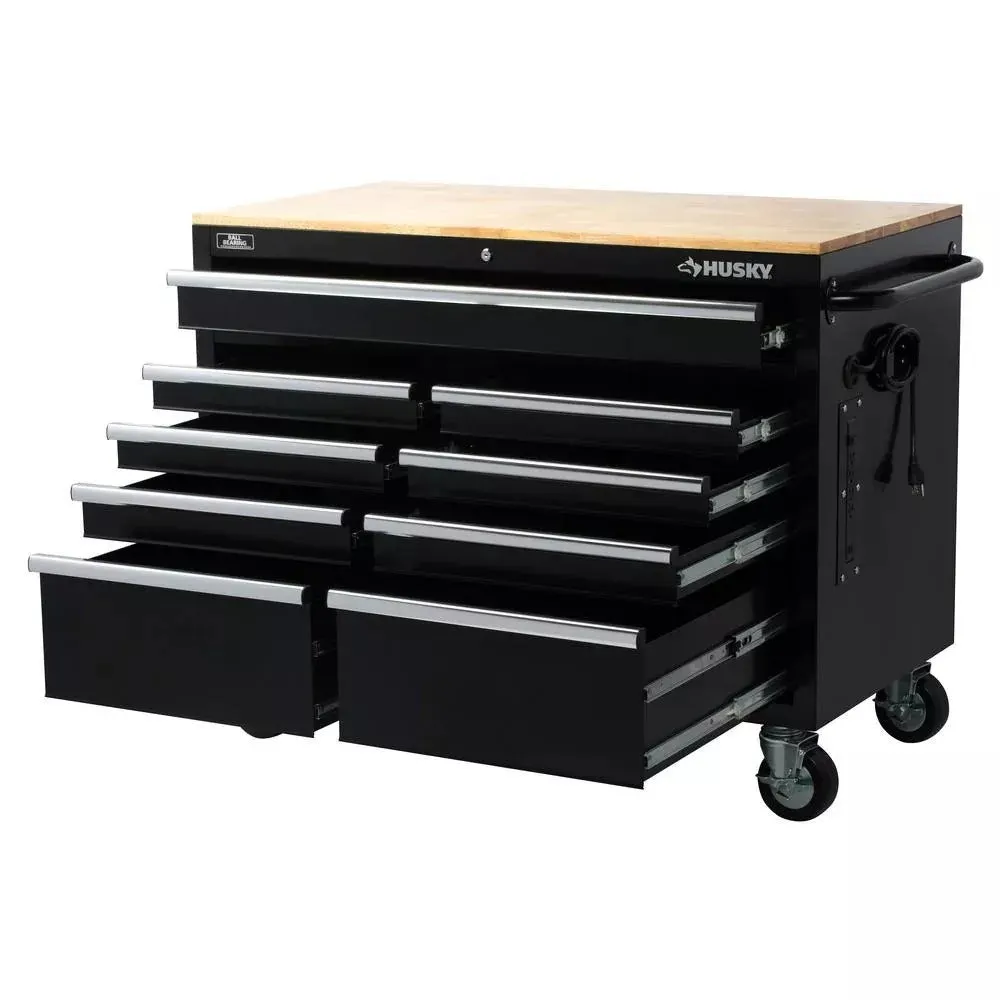 2026 46 in. W x 24 in. D 9-Drawer Gloss Black Deep Tool Chest Mobile Workbench