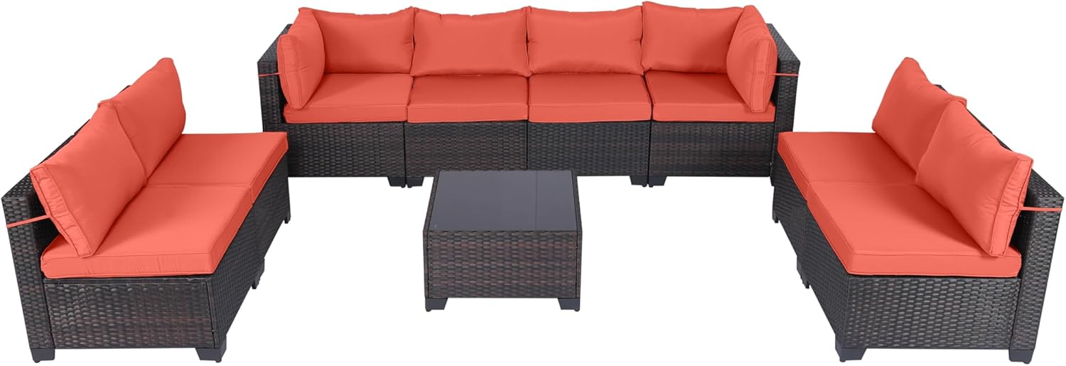 7 Pieces Rattan Patio Furniture Set with Tea Table