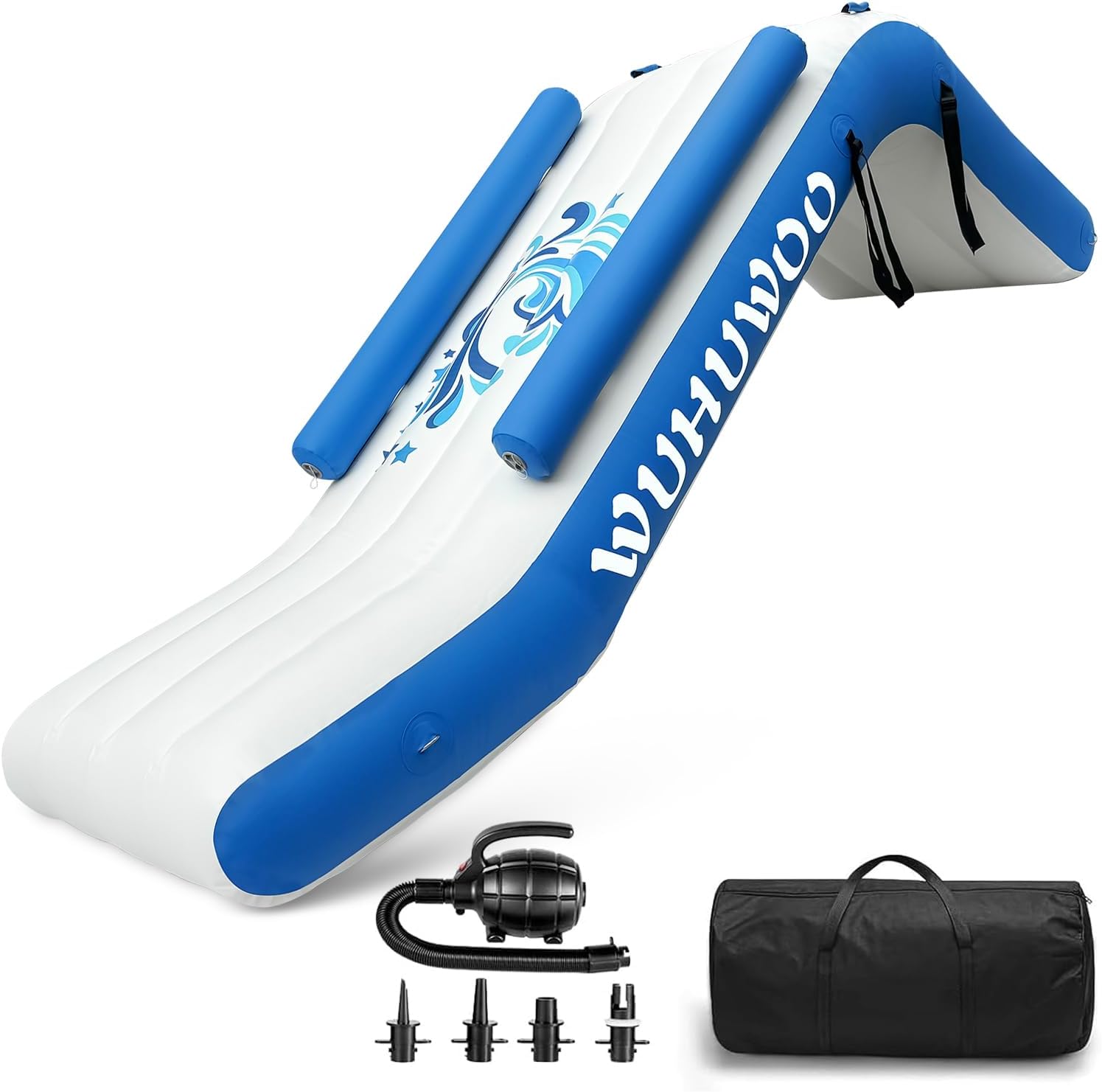 2026 Pontoon Waterfall Slide, Inflatable Pontoon Boat Water Slide for Kids Backyard Pool Sea, Electric Air Pump & Storage Bag