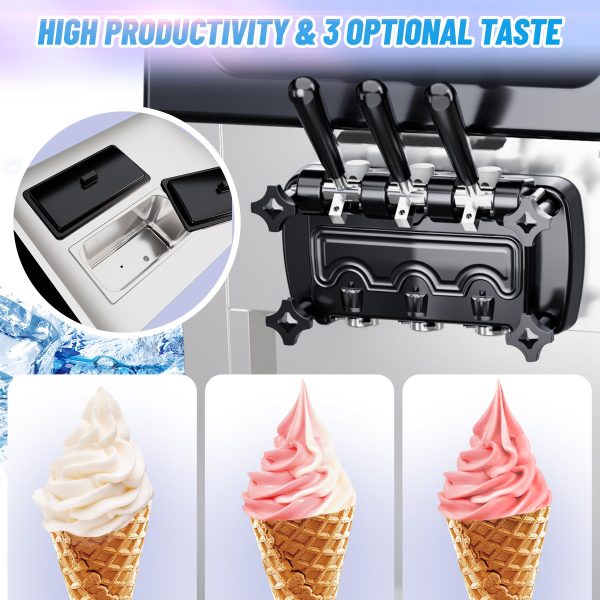 2026 2200W Commercial Ice Cream Machine, 3 Flavor Soft Serve Ice Cream Machine, 5.3-7.4 Gal/Hr, with LCD Touch Screen, Automatic Cleaning, High Productivity for Home Snack Bar & Restaurants