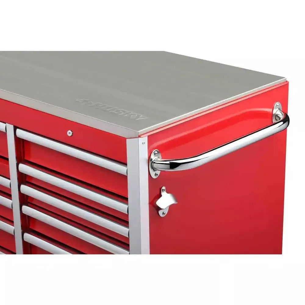 2026 Heavy-Duty 72 in. W x 24 in. D 15-Drawer Tool Chest Mobile Workbench with Stainless Steel Top and Dual Locks in Red