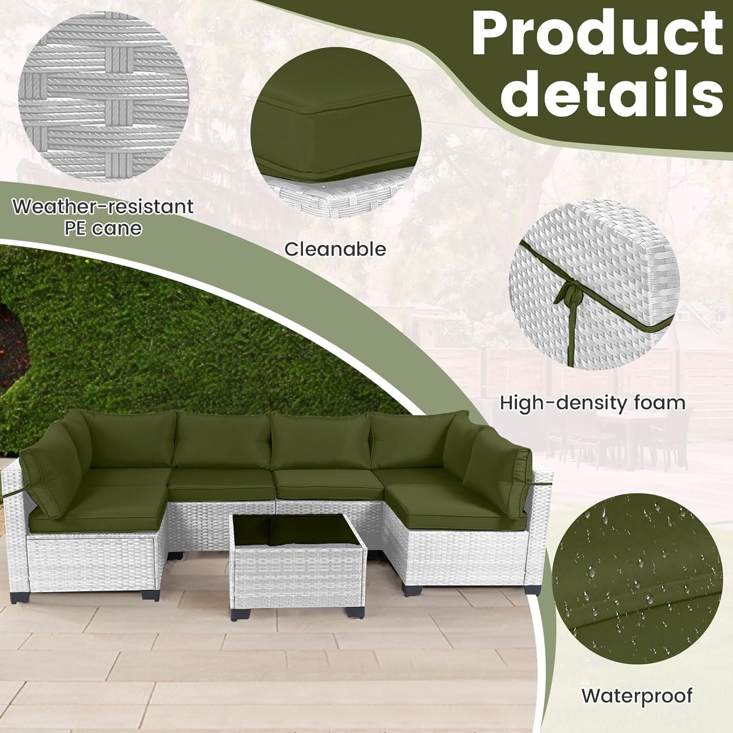 7 Pieces Rattan Patio Furniture Set with Tea Table