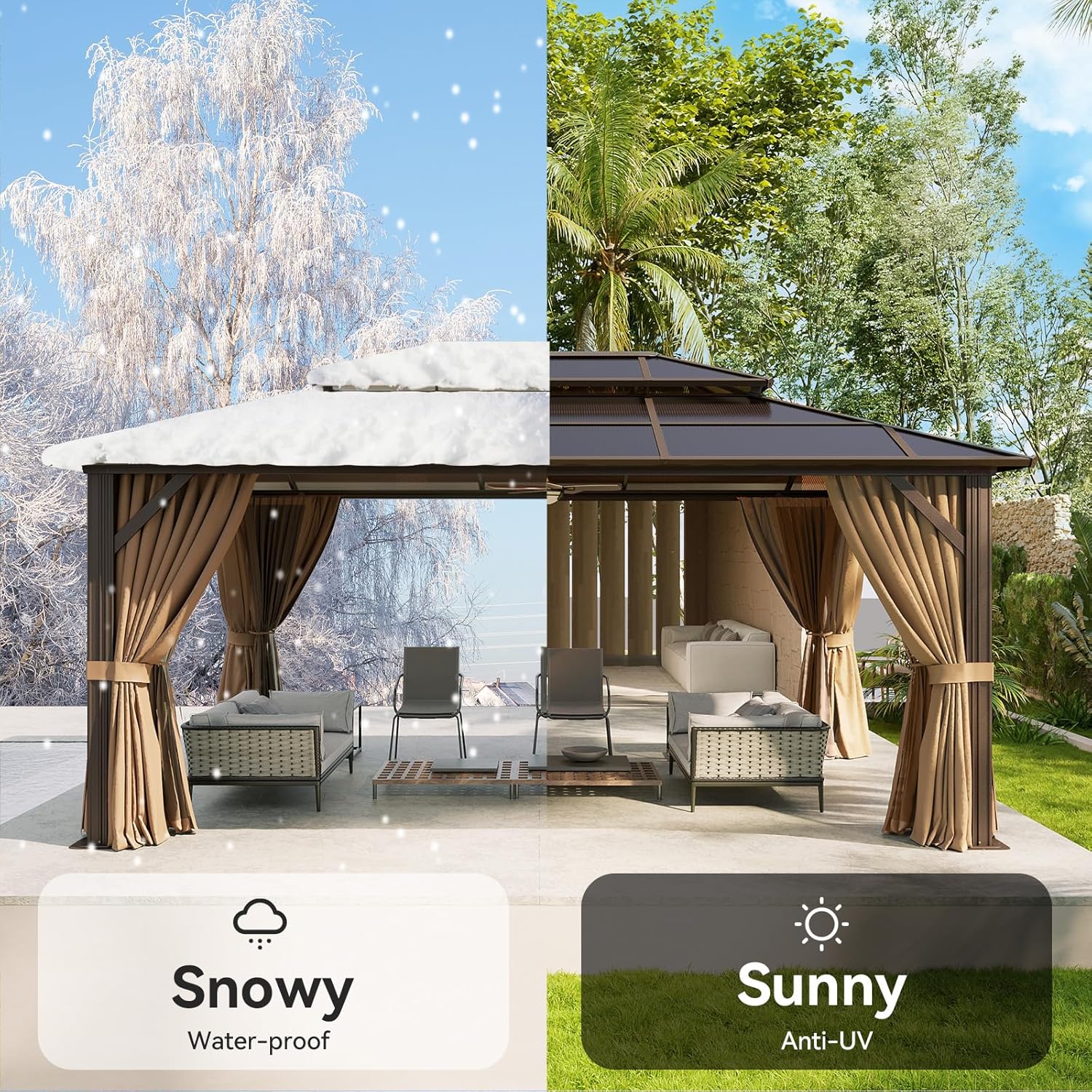 12’X10′ Hardtop Gazebo with Curtains and Netting