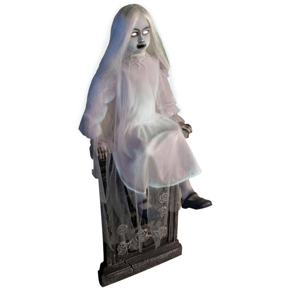 48 in. Premium Talking Halloween Animatronic Darcy The Sitting Tombstone Girl by Tekky