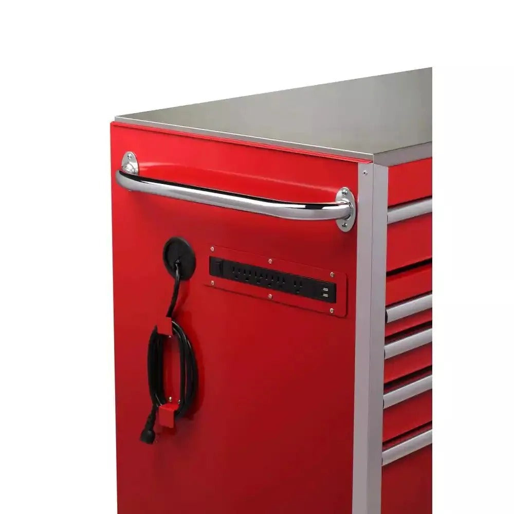 2026 Heavy-Duty 72 in. W x 24 in. D 15-Drawer Tool Chest Mobile Workbench with Stainless Steel Top and Dual Locks in Red