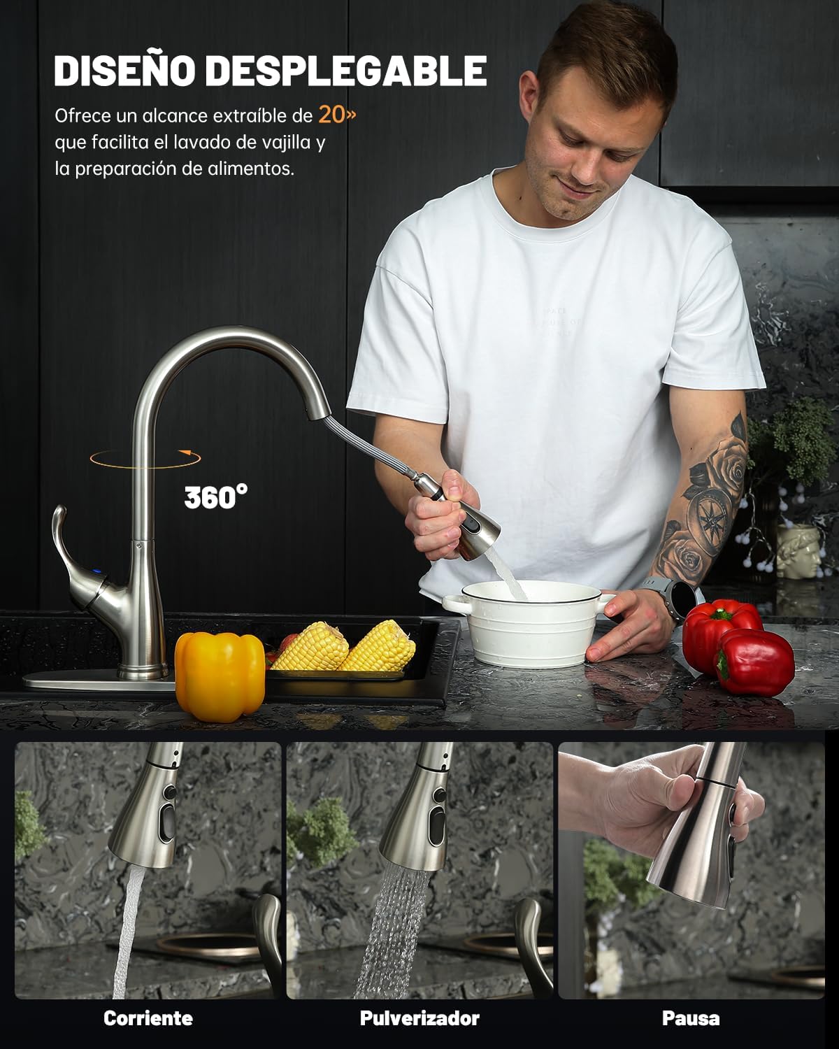 Black Touchless Kitchen Faucet with Soap Dispenser, Motion Sensor Activated Hands-Free Automatic Faucet for Sink with Pull Down Sprayer, Single Handle Smart Faucets for Kitchen Sink