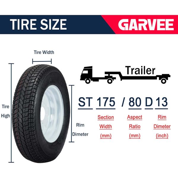 2026 Set of 2 Trailer Tires Rims 175-80 5 Lug 6PR White Spoke Wheel Load Range C