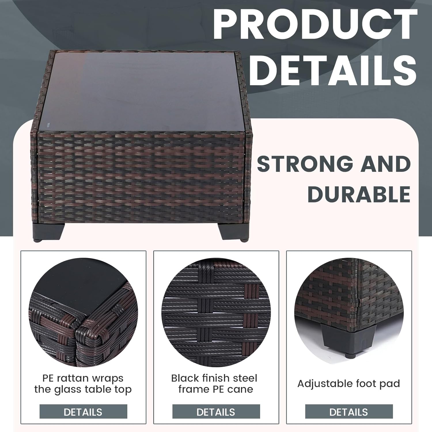 7 Pieces Rattan Patio Furniture Set with Tea Table