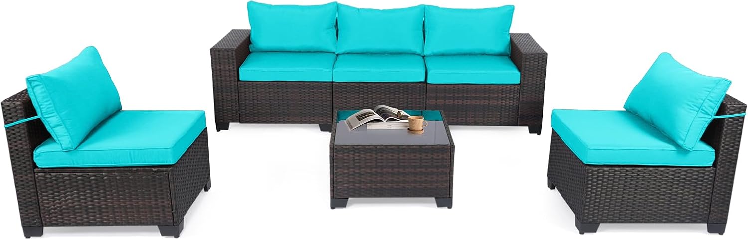 7 Pieces Rattan Patio Furniture Set with Tea Table