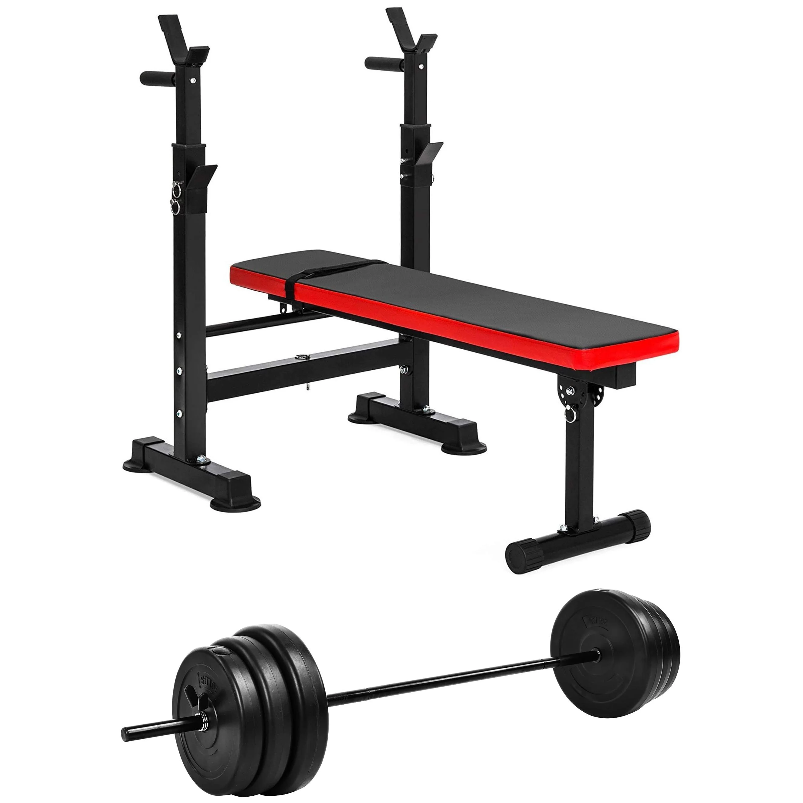 2026 Fitvids Complete Workout Home Gym LX400 Adjustable Olympic Workout Bench with Squat Rack and 100-Pound Barbell Weight Set