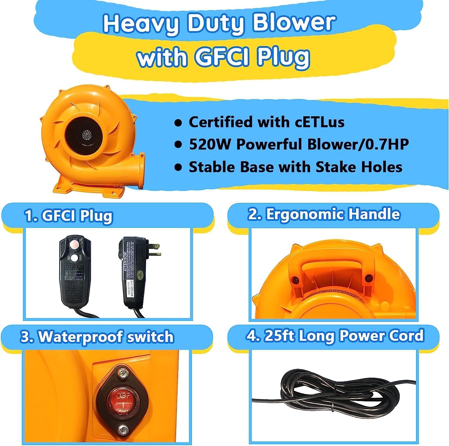 Inflatable Bounce House with Double Slide,Dolphin Styling,Splashing Pool,Double Water Cannon,Climbing Wall,Heavy Duty GFCI Blower,Inflatable Water Park Slide for Kids Backyard Summer