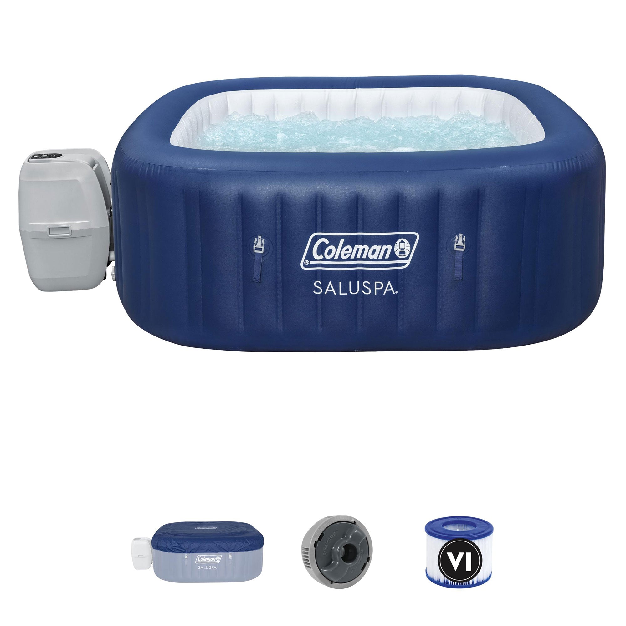 Coleman Atlantis SaluSpa 140 AirJet Square 4-6 Person Inflatable Hot Tub, Blue💝 Last Day For Clearance