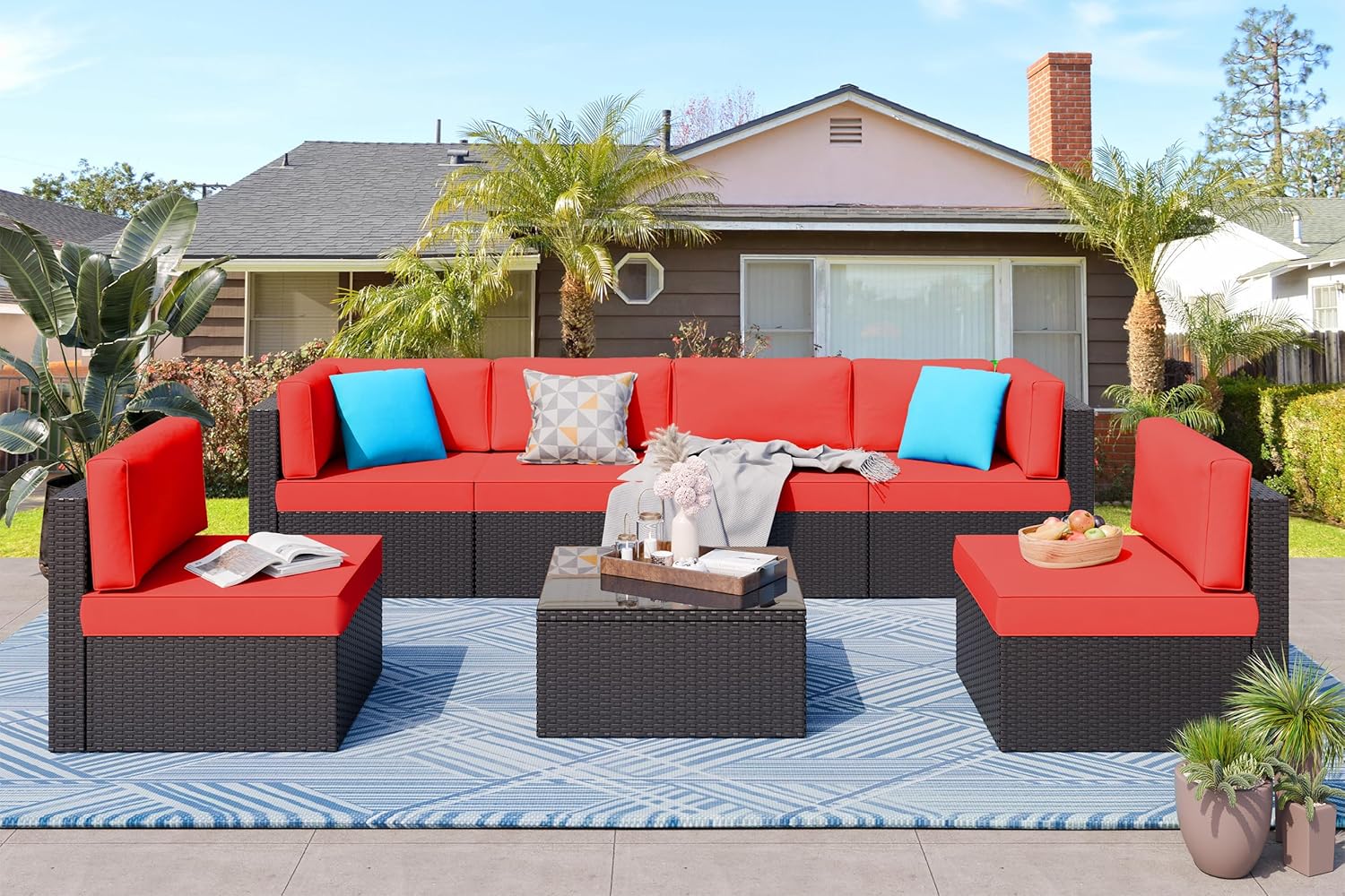 5 Piece All-Weather Patio Furniture Set with Ottoman