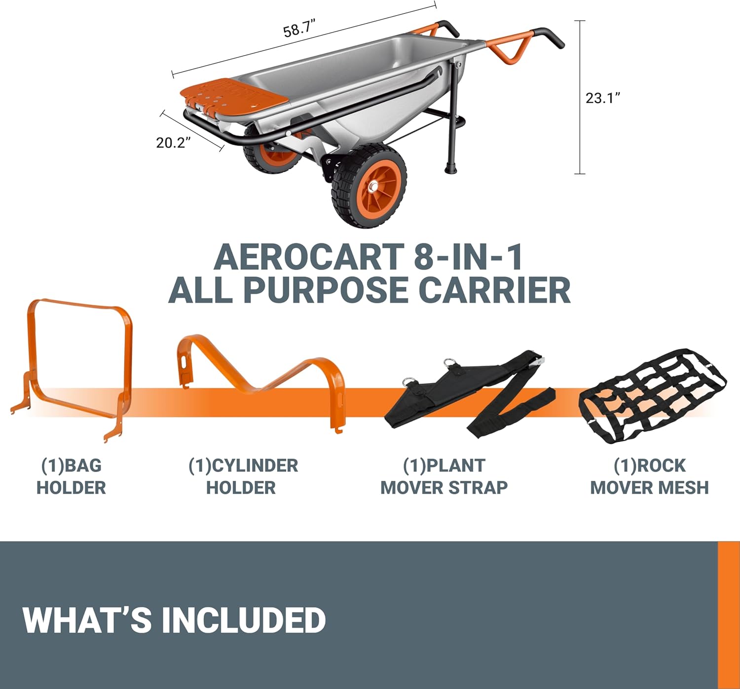 2026 Worx WG050 8-in-1 Aerocart Garden Cart/Wheelbarrow Heavy Duty/Dolly