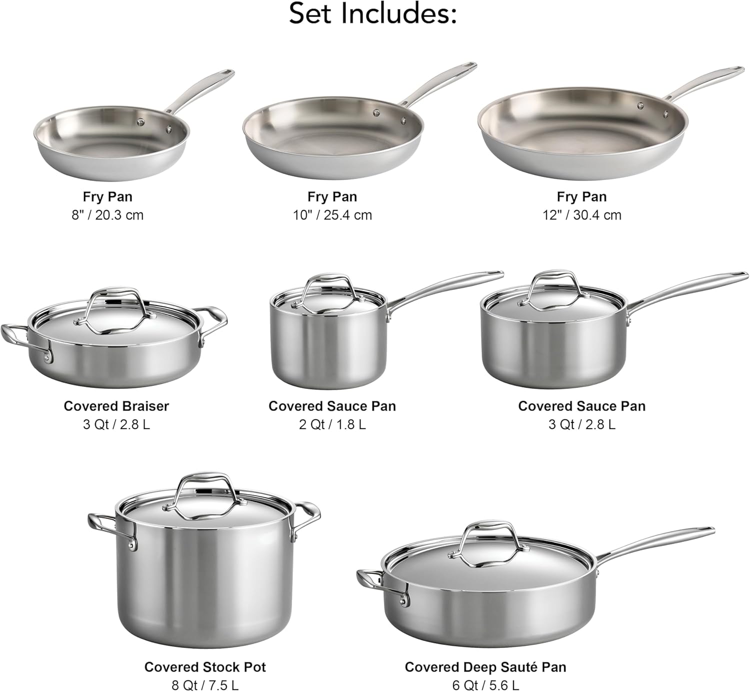 Tri-Ply Clad Stainless Steel 12-Piece Cookware Set