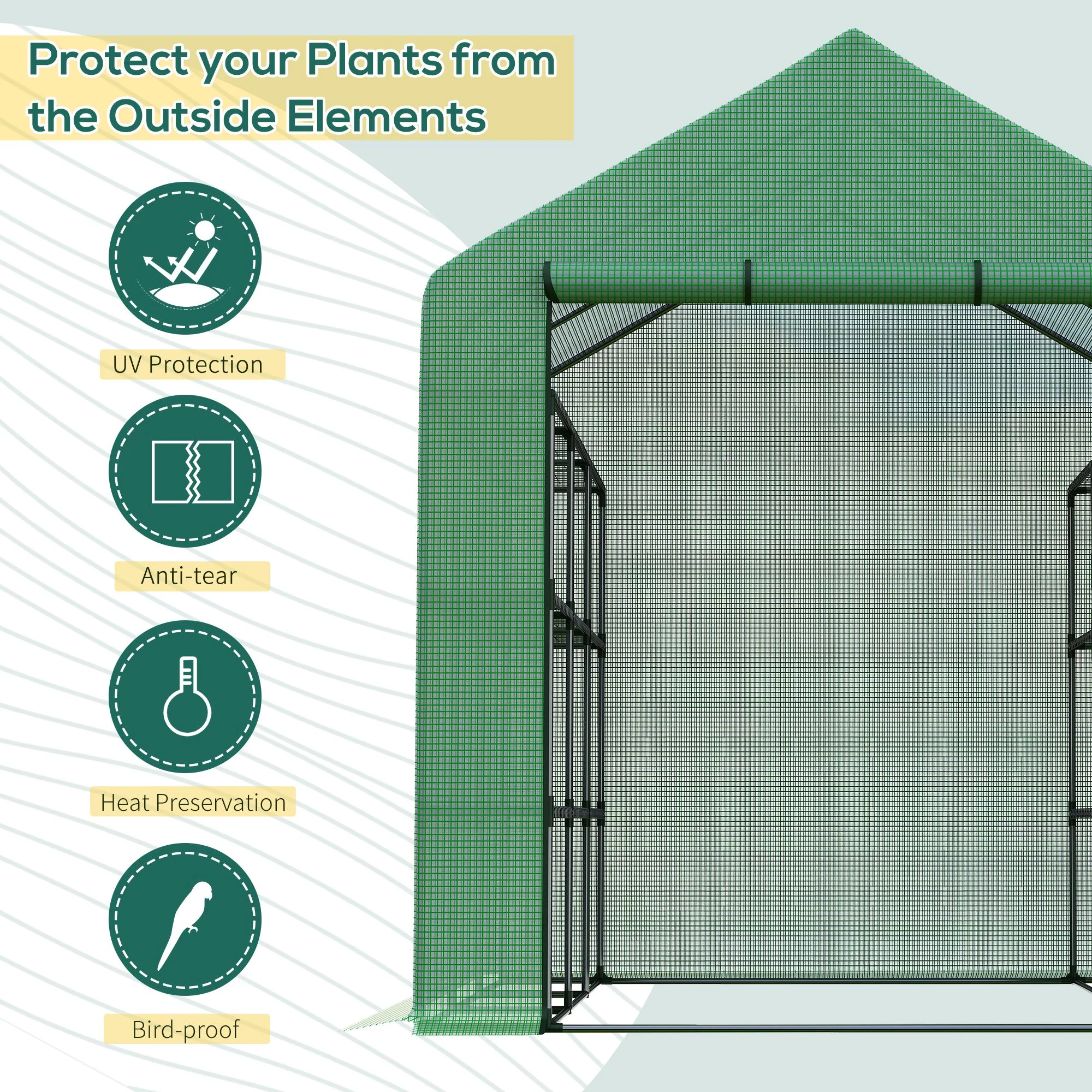 Outsunny Poly Tunnel Walk-in Greenhouse Cover Shelves Garden Plant House 8ft x 6ft x 7ft